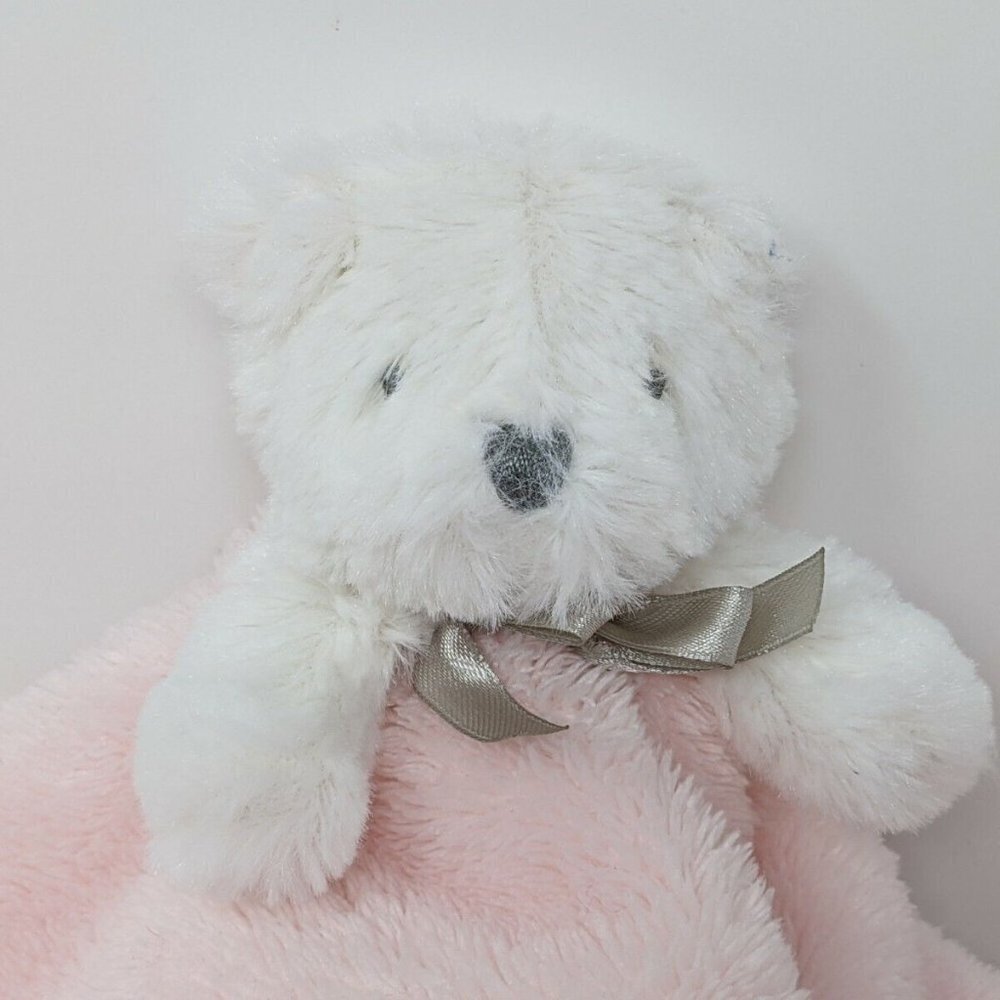BLANKETS and Beyond Bear Lovey Plush Security Blanket Pink White Gray